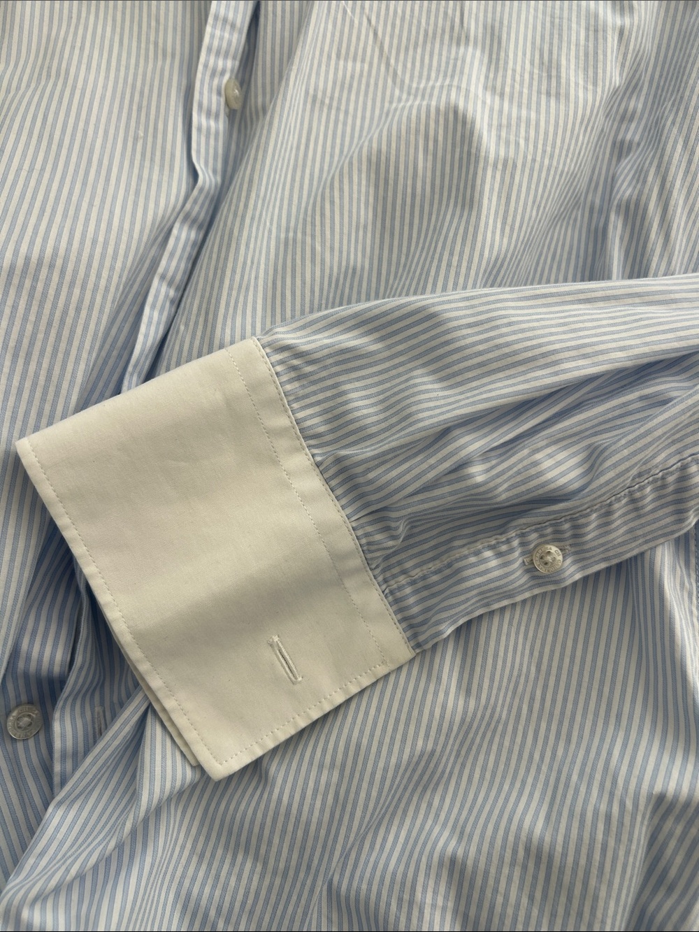 Carolina Herrera Light Blue Pinstripe Shirt with White Collar - Picture 4 of 4